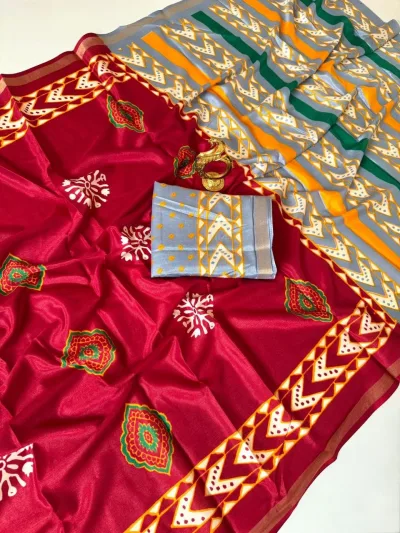 Mul Cotton Saree - Rani Pink with Peach Orange Contrast